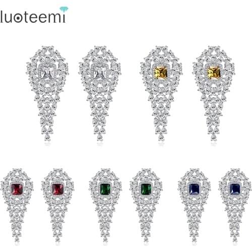 LUOTEEMI Statement Design Tiny Bright CZ Stone Long Drop Earrings Bridal Wedding Brincos Earrings Jewelry Bijoux