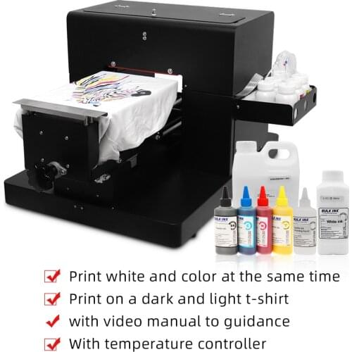 Multifunctional DTG Printer A4 Flatbed Printer For T-Shirt Dark And Light Clothes Multi Color Printing Machine with Textile Ink