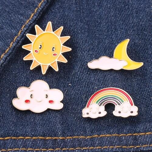 Cartoon Sun Rainbow Clouds Brooch Enamel Pin Button Pins Women Girl Jeans Clothes Decoration Metal Fashion Jewelry Gift