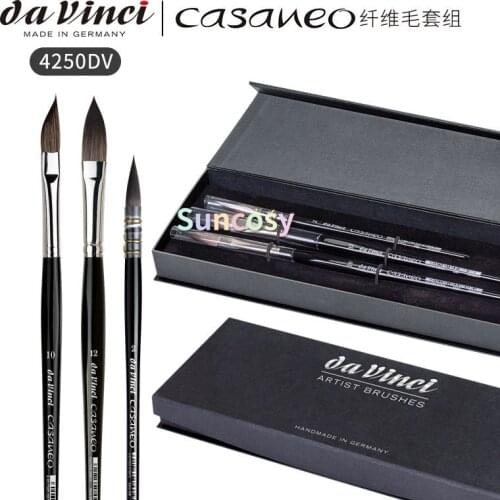 Da Vinci Brushes 4250DV Casaneo Watercolor Snap Box Set, Quill Size 2, Slant Size 10, Oval Size 12, Black, 3 Each