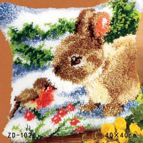 Latch Hook Canvas Cute Rabbit Handkerchief Knitted Rug Kits DIY Unfinished Pillow Embroidery Cushion Kit Needlework Tapestry Kit