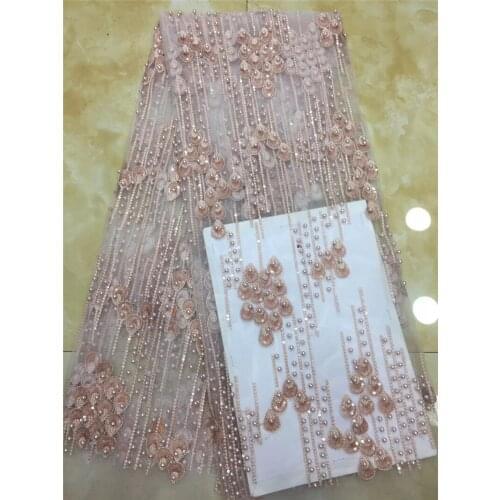 Nigerian Lace Fabrics High quality Latest African Lace Fabric With bead Embroidery Mesh Tulle Lace Fabric For Wedding BZL-12.197