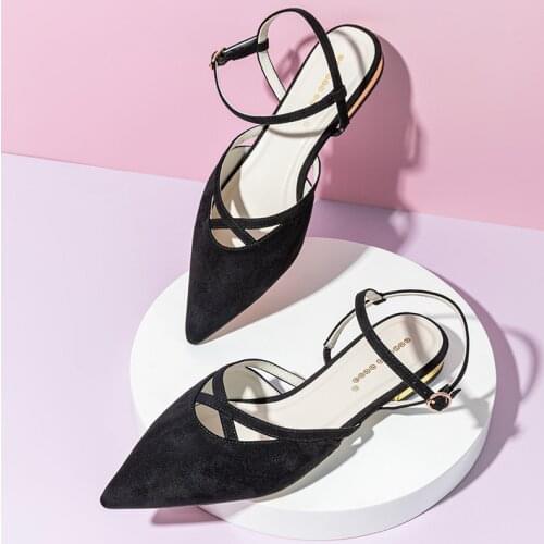 Quicheshoes 2021 NEW Summer Sandals Women Square MedHeels Pumps Female Sandals Ladies Pointed Toe Sandals Soft Chic Flat