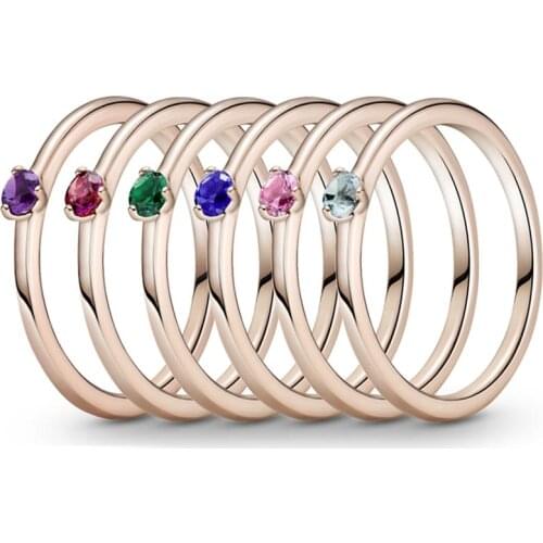 Original Rose Heart Shape Solitaire Rings With Colorful Cubic Zirconia Ring 925 Sterling Silver Ring Europe Jewelry