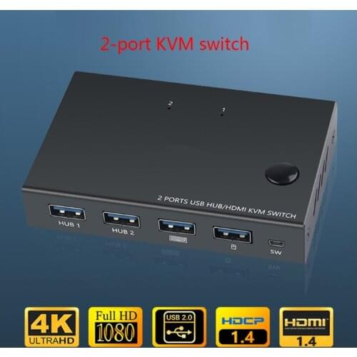 2-Port AM-KVM201CC 10Gbps USB HUB Switch Splitter PC Sharing Keyboard Mouse Printer KVM Switch HDMI-compatible Splitter