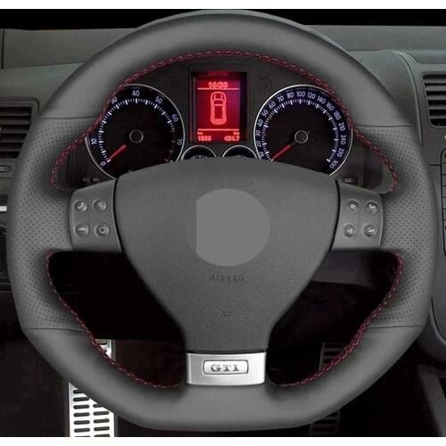 DIY Artificial Leather Black Car Steering Wheel Cover For Volkswagen Mk5 GTI VW Golf 5 R32 Golf 5 Passat R GT 2005 Wearable
