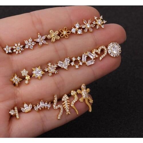 Stainless Steel Stud Star Lock Heart-shaped Spiral Tragus Conch Flap Screw Back Perforation Cartilage Fat Earring Youth Earmuff