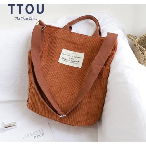 Large Capacity Cloth Handbag Tote Female Crossbody Messenger Bags Ladies Simple Canvas Purses Women Corduroy Shoulder Bag