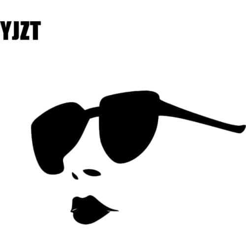 YJZT 13.8*8.6CM Sexy Hot Girl Full Lips Big Sunglasses Salon Car Sticker Vinyl Black Silver High Quality Accessories C20-0046