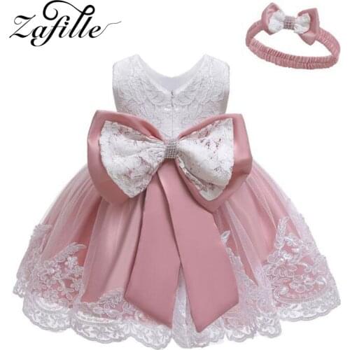 ZAFILLE Baby Girl Dress Fancy Lace Back Big Bow Princess Dress Girls Party Dresses Baby Costume Wedding Evening Dress 0-2 Y