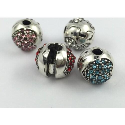 Pave Crystal Heart Clip Beads Stopped Charm European Beads Fit Charms Bracelets&Bangles Necklace