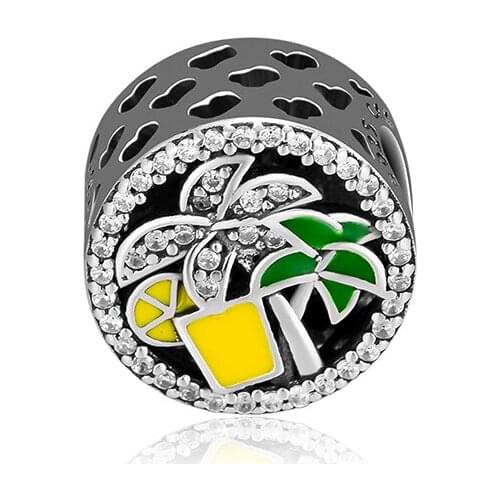 Fandola CKK 925 Sterling Silver Tropical Forest Bead Fit Pandora Bracelet Charms Jewelry Making Green,Yellow & Orange Enamel