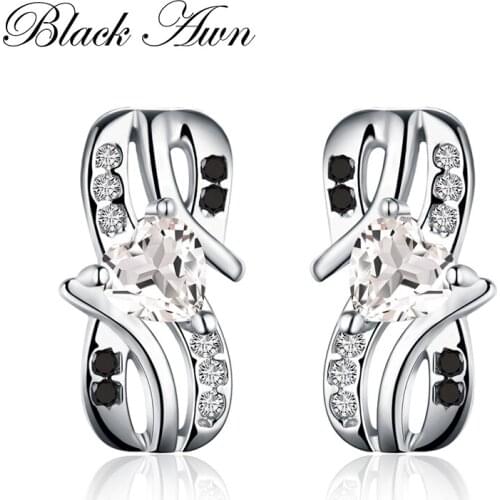 Trendy Genuine 1.5g 925 Sterling Silver Jewelry Bow-knot Heart Wedding Stud Earrings for Women Female Earring T091