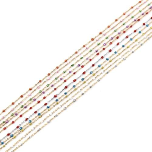 1M Sequins Enamel Ball Stainless Steel Link Cable Chain Gold Color Purple For DIY Necklace Bracelet Jewelry Making
