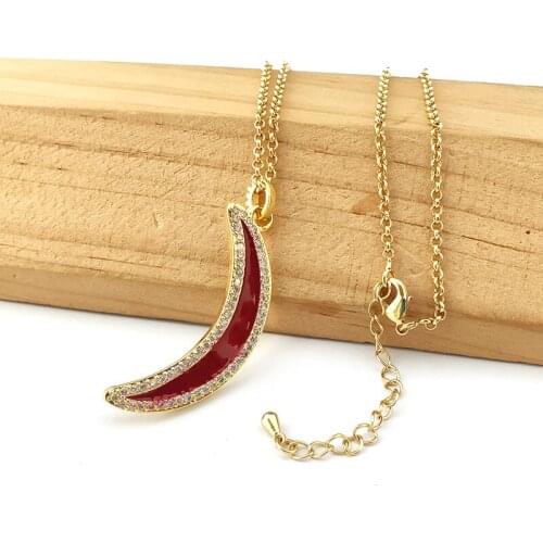 1Pcs New Design Micro Pave CZ Enamel Red Crescent Shape Pendants Fashion charm Women Girl Necklaces Jewelry Gift NK499