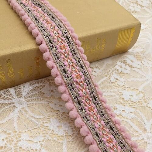 1Yard 4cm Green Ethnic Jacquard Ribbon Pompom Embroidery Trim Ball Lace Sewing Accessories Embroidered Fabric Rope Deco Trim