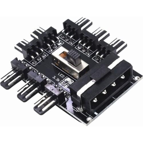 10PCS LOT SATA Fan 1 to 8 Channel Hub 12V 3Pin Power Supply Splitter Adapter PC Fan