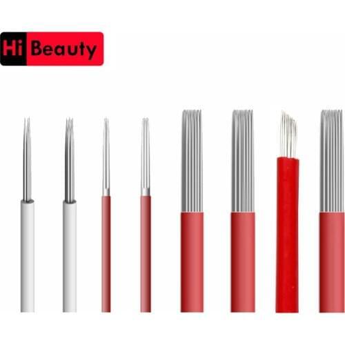 100PCS/lot Disposable Bevel Round Pin Manual Tattoo Needles Blades For 3D Microblading Shading Eyebrow Lip Permanent Makeup