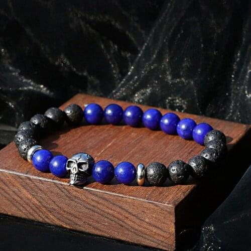 2020 Lapis Lazuli Bracelet For Women Pulseira Masculina Mens Jewelry Skull Bileklik Stone Beads Elastic Men Bracelets