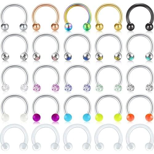25Pcs16G Septum Nose Rings Hoop Horseshoe Barbell Lip Labret Helix Tragus Conch Cartilage Earrings Hoop Piercing for Women Men