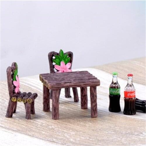 3PCS/Set Mini Home Furniture Table And Chair Fairy Garden Miniatures Terrarium Figurines Doll House Decor Doll House Accessories
