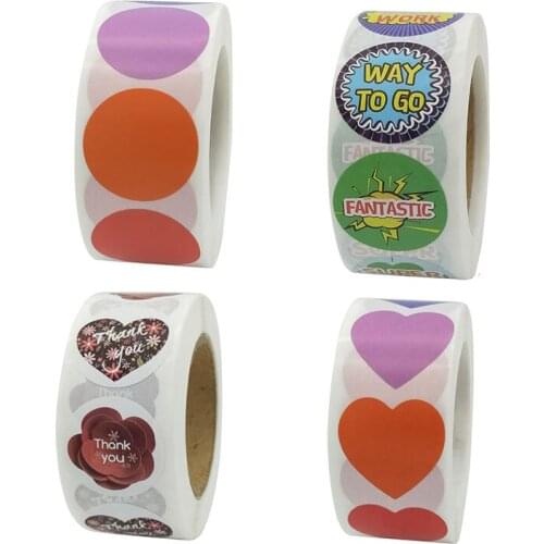 500pcs/Roll Fashion Handmade Decoration Thank You Sticker Cute Classic Heart Toys Sticker For Kids Reward Stickers