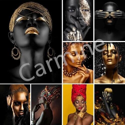 5D DIY Portrait Diamond Painting Black Gold Modern Woman Diamond Embroidery Handmade Full Round&Square Drill Home Decoration