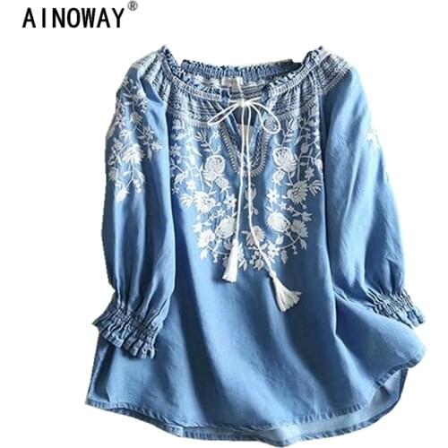 Блузки с вышивкой Ainoway China At AliExpress