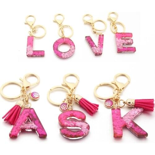 English Letter Keychain Women Girls Fashion Bag Car Pendant Colorful Sequins Key Rings Holder Chain Key Accessories Simple