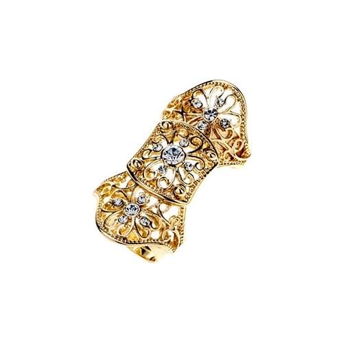 Floral double finger knuckle armor ring for women crystal punk fashion jewelry antique silver gold color RM15wholesale dropship