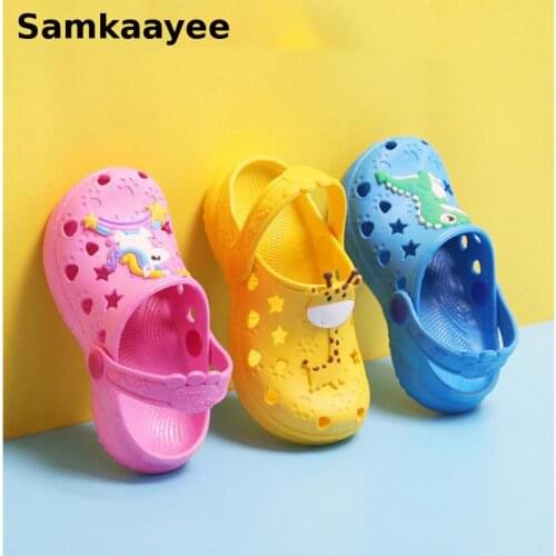 2-18y Kids Mules Clogs Summer Girls Boys Cartoon Horse Sandals Toddler Slippers Non-Slip Children Beach Flats Garden Shoes Y17