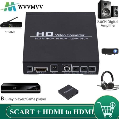 Full HD 1080P Digital SCART HDMI-compatible Converter High Definition Video Konverter EU/US Power Plug Adapter For HDTV HD