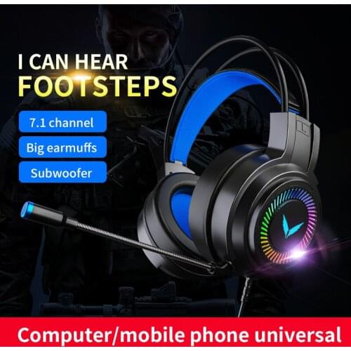 Gaming Headsets Gamer Headphones Surround Sound Stereo Wired Earphones USB Microphone Colourful Light PCLaptop Game Headset
