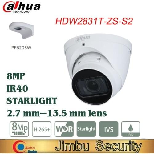 Dahua 4K IP camera IPC-HDW2831T-ZS-S2 8MP IR40 Vari-focal 2.7 mm–13.5 mm lens Eyeball Nework Camera POE IP67 H265+ IVS PFB203W
