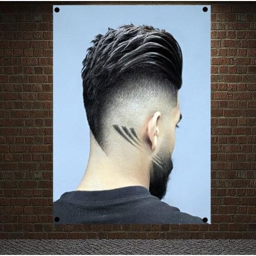 The Classic Pompadour Haircut with Beard Posters Wall Sticker, Tapestry Flag Banner Hair Salon Barber Shop Home Decoration B2