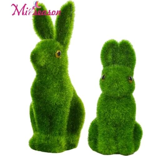Creative Green Artificial Grass Turf Cute Rabbit Animals Novelty Handmade Moss Easter Home Christmas Ornament Decoration Gift