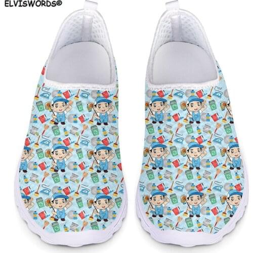 ELVISWORDS Men Shoes Cartoon Cleaner 3D Pattern Spring Summer Comfortable Air Mesh Mens Casual Sneakers Super Light Breathable