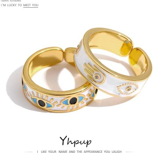 Yhpup Statement Enamel Eye Palm Rings Round Metal Adjustable Finger Ring Jewelry Bagues Pour Femme Copper Accessories Gift