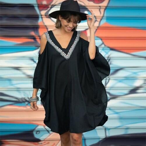 Boho Off Shoulder V-neck Mini Dress 2 Ways To Wear Short Black Fringed Dress Plus Size Summer Sexy Street Wear Sundress D6