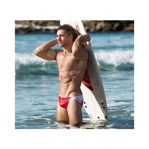 New Men Sexy Swimming Beach Trunks Striped Boxers Patchwork Color Swimwear Mens Swim Gay Beach Briefs Swimwear Swimsuit