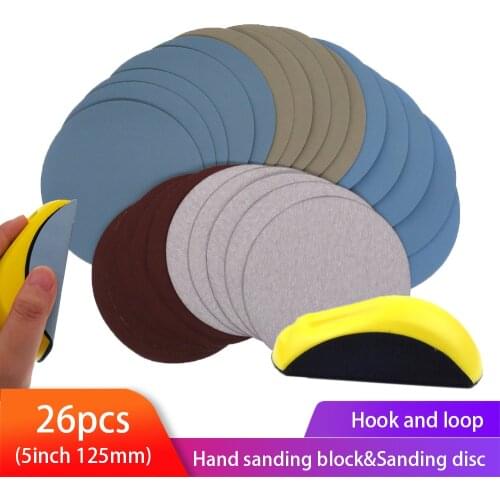 26pcs Hand Grinding Block & Sanding Disc Set PU Foam Sand Paper Holder 1000-5000 Grit for Woodworking
