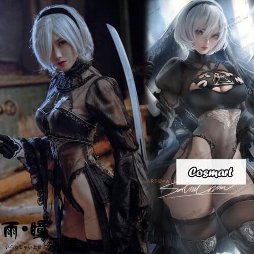 [Customize]Game NieR Automata 2B Black Marriage Wedding Dress Bodysuit Cosplay Costume Halloween Party Suit For Women Girls Outf
