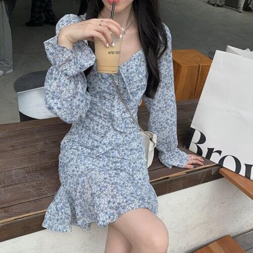 New Women Puff Sleeve Dresses Print Soft Sweet Girls Design Leisure Popular Teens Classic Newest Preppy Style Ulzzang Cozy Dress