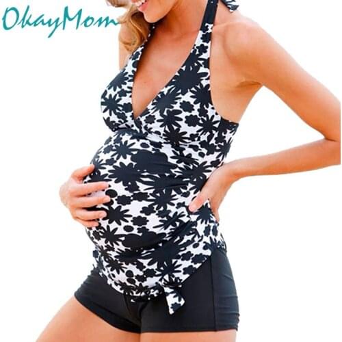 OkayMom S-5XL Plus Size Maternity Swimwear Pregnancy Wear Beach Bathing Suits Sexy Two Pieces Swimming Suits For Pregnant Women