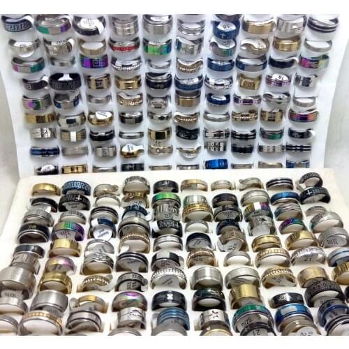Wholesale Bulk Lots 100pcs Men Women Fashion Stainless Steel Rings TOP DESIGN MIX Wedding Engagement Band Ring Trendy Jewelry