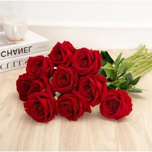 Valentines Day Gift Artificial Flowers Flannel Red Rose Wedding Home Decoration Wall Accessories Gifts on March 8 Girlfriend