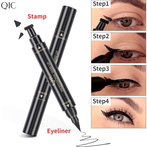 QIC Double Headed Seal Eyeliner Waterproof and Anti Sweat Triangle Wing Tail