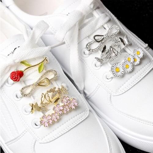 Luxury Shoelace Decoration Shoe CZ Infinity Rose Daisy Accessories Charm Shoe Tags For Women Party Jewelry BFF
