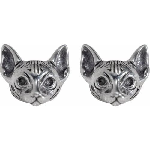 Silver Plated Retro Cat Stud Earrings Hairless Cat Sphinx Cat Stud Earrings Personality Women Dance Party Jewelry Birthday Gift