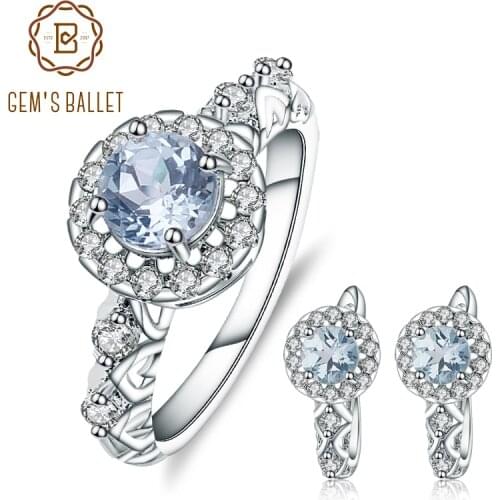 GEMS BALLET 3.16ct Natural Sky Blue Topaz Jewelry Sets 925 Sterling Silver Earrings Ring Set Fine Gemstone For Women Wedding